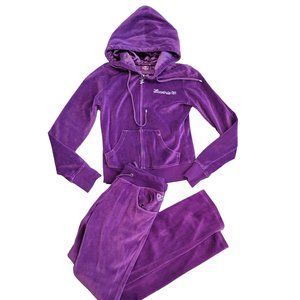 vintage luxirie by lrg track suit purple fuzzy zip hoodie and pant set small